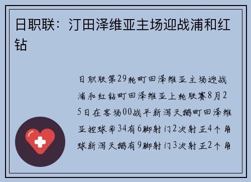 日职联：汀田泽维亚主场迎战浦和红钻